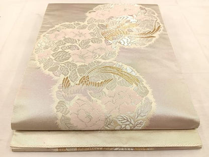 平和屋着物◎西陣　服部織物謹製　六通柄袋帯　こはく錦　手工芸　花鳥丸文　金銀糸　引箔　正絹　逸品　BAAU6375yc