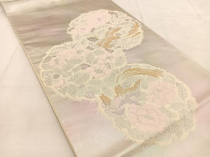 平和屋着物◎西陣　服部織物謹製　六通柄袋帯　こはく錦　手工芸　花鳥丸文　金銀糸　引箔　正絹　逸品　BAAU6375yc