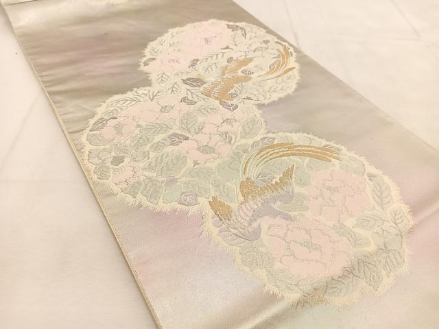 平和屋着物◎西陣　服部織物謹製　六通柄袋帯　こはく錦　手工芸　花鳥丸文　金銀糸　引箔　正絹　逸品　BAAU6375yc
