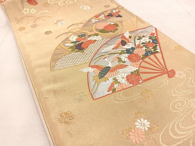 平和屋着物◎六通柄袋帯　唐織　扇面動物花文　金銀糸　正絹　逸品　BAAU6380yc