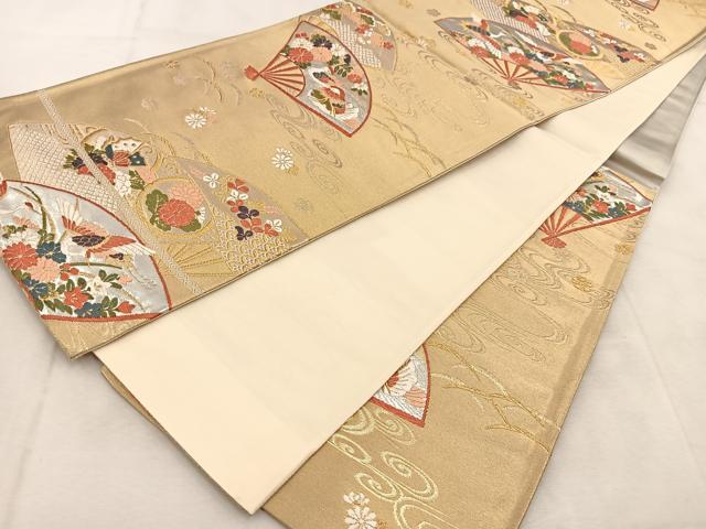 平和屋着物◎六通柄袋帯　唐織　扇面動物花文　金銀糸　正絹　逸品　BAAU6380yc