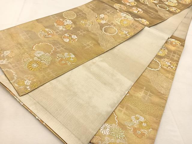 平和屋着物◎六通柄袋帯　唐織　厳島文様　雪輪と草花の丸　金銀糸　引箔　正絹　逸品　BAAU6388yc