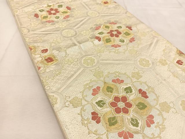 平和屋着物◎六通柄袋帯　唐織　正倉院更紗花文　銀糸　正絹　逸品　BAAU6394yc