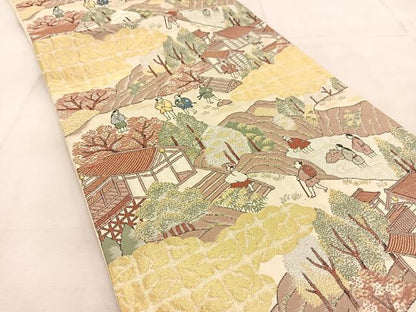 平和屋着物◎六通柄袋帯　人物風景文　金銀糸　正絹　逸品　BAAU6397yc