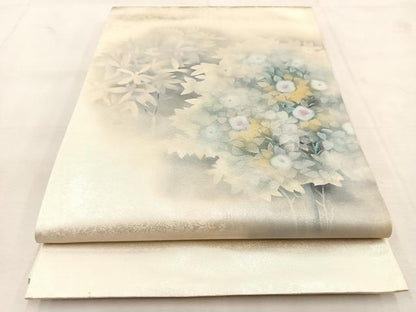 平和屋着物◎太鼓柄袋帯　手描き　草花文　金銀彩　引箔　正絹　逸品　BAAU6398yc