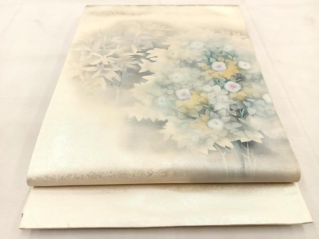 平和屋着物◎太鼓柄袋帯　手描き　草花文　金銀彩　引箔　正絹　逸品　BAAU6398yc