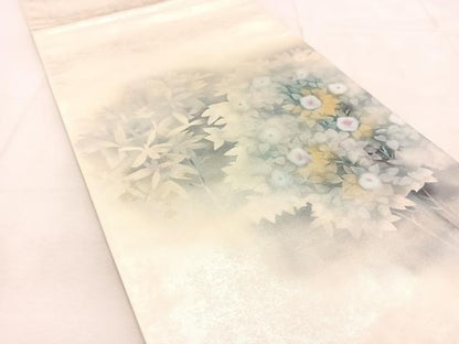 平和屋着物◎太鼓柄袋帯　手描き　草花文　金銀彩　引箔　正絹　逸品　BAAU6398yc