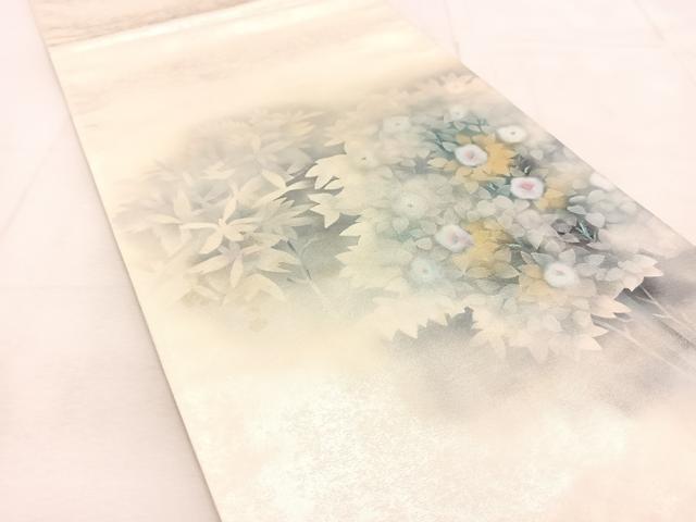 平和屋着物◎太鼓柄袋帯　手描き　草花文　金銀彩　引箔　正絹　逸品　BAAU6398yc