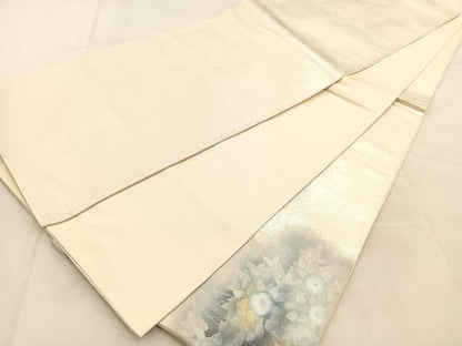 平和屋着物◎太鼓柄袋帯　手描き　草花文　金銀彩　引箔　正絹　逸品　BAAU6398yc