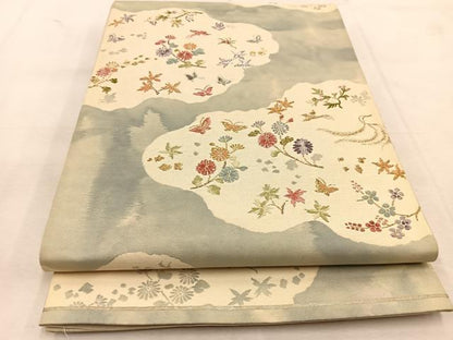 平和屋着物◎太鼓柄袋帯　唐織　雲取り動物花文　金銀糸　正絹　逸品　BAAU6400yc