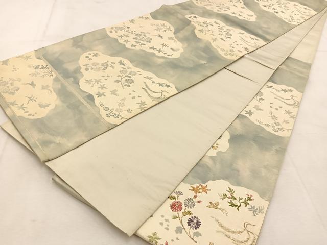 平和屋着物◎太鼓柄袋帯　唐織　雲取り動物花文　金銀糸　正絹　逸品　BAAU6400yc