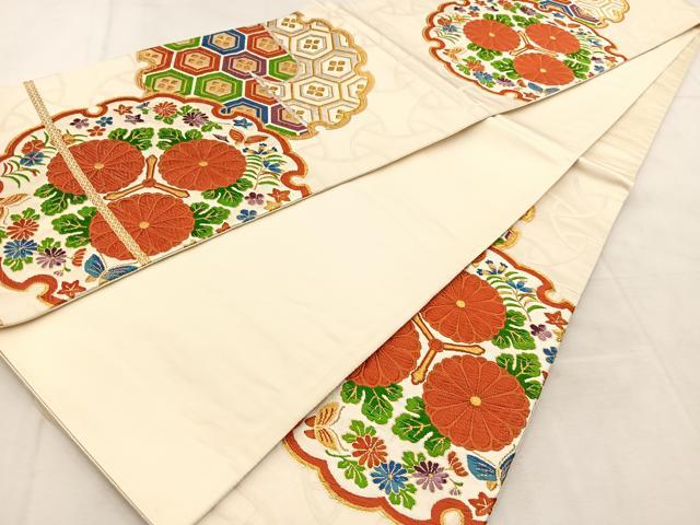 平和屋着物◎六通柄袋帯　唐織　雪輪花蝶文　金銀糸　正絹　逸品　BAAU6401yc
