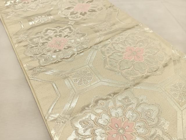 平和屋着物◎西陣　六通柄袋帯　蜀江正倉院花文　銀糸　証紙付き　正絹　逸品　未使用　BAAU6403yc