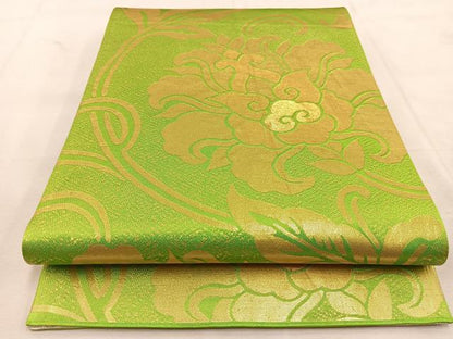 平和屋着物◎両面　全通柄袋帯　更紗花唐草文　金糸　正絹　逸品　BAAU6404yc