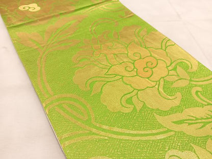 平和屋着物◎両面　全通柄袋帯　更紗花唐草文　金糸　正絹　逸品　BAAU6404yc