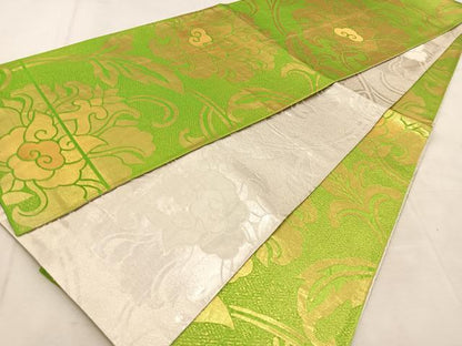 平和屋着物◎両面　全通柄袋帯　更紗花唐草文　金糸　正絹　逸品　BAAU6404yc