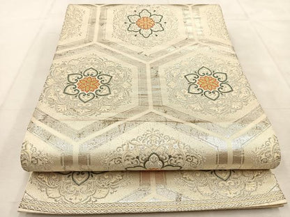 平和屋着物◎六通柄袋帯　唐織　亀甲正倉院花文　金銀糸　正絹　逸品　BAAU6406yc