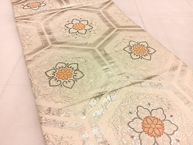 平和屋着物◎六通柄袋帯　唐織　亀甲正倉院花文　金銀糸　正絹　逸品　BAAU6406yc