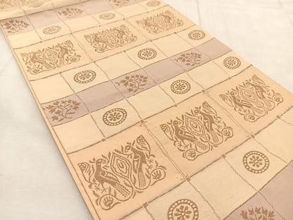 平和屋着物◎六通柄袋帯　花鳥横段文　金糸　正絹　逸品　BAAU6408yc