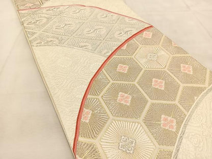 平和屋着物◎六通柄袋帯　唐織　双鶴花菱文　金銀糸　正絹　逸品　BAAU6412yc
