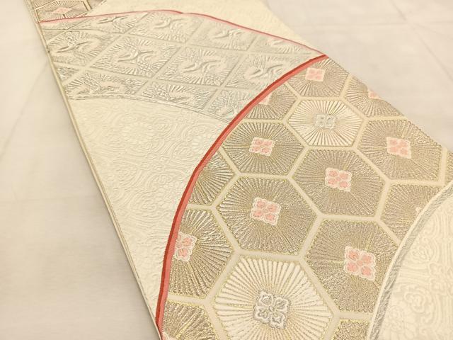 平和屋着物◎六通柄袋帯　唐織　双鶴花菱文　金銀糸　正絹　逸品　BAAU6412yc