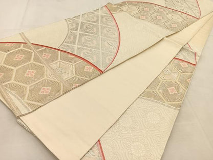 平和屋着物◎六通柄袋帯　唐織　双鶴花菱文　金銀糸　正絹　逸品　BAAU6412yc