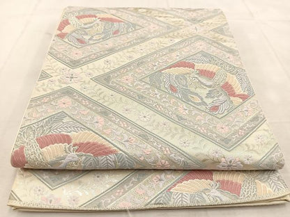平和屋着物◎六通柄袋帯　唐織　向かい鳳凰更紗花文　銀糸　正絹　逸品　BAAU6429yc
