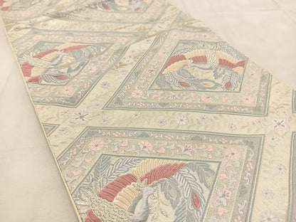 平和屋着物◎六通柄袋帯　唐織　向かい鳳凰更紗花文　銀糸　正絹　逸品　BAAU6429yc