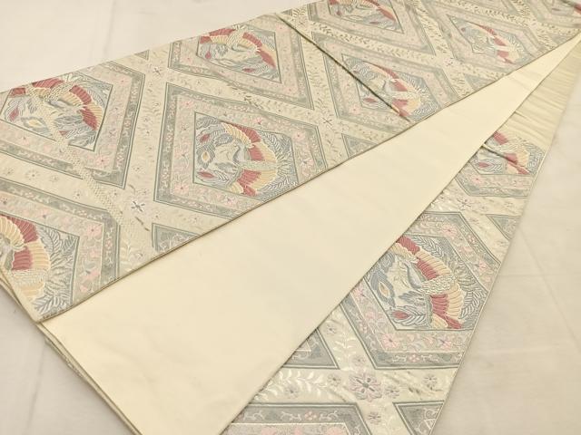 平和屋着物◎六通柄袋帯　唐織　向かい鳳凰更紗花文　銀糸　正絹　逸品　BAAU6429yc