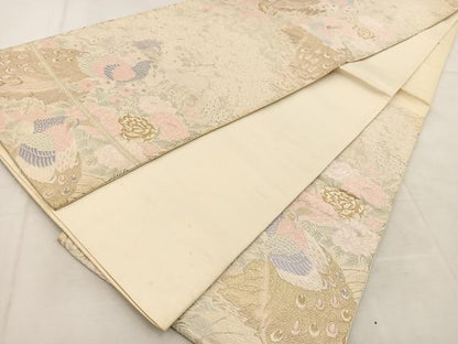 平和屋着物◎六通柄袋帯　唐織　光華孔雀　金銀糸　正絹　逸品　BAAU6430yc