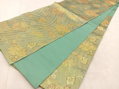 平和屋着物◎六通柄袋帯　更紗花文　金糸　正絹　逸品　BAAU6432yc