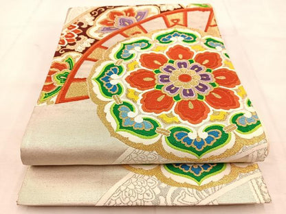 平和屋着物◎六通柄袋帯 唐織 正倉院更紗花文 金銀糸 正絹 逸品 BAAU6436yc