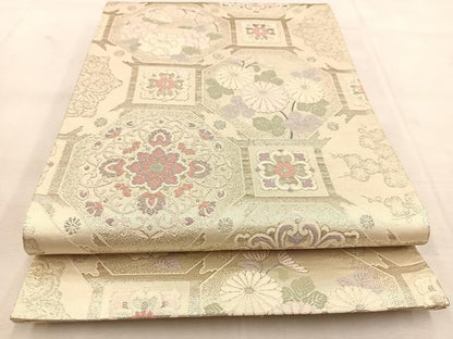 平和屋着物◎六通柄袋帯 唐織 蜀江花文 銀糸 正絹 逸品 BAAU6440yc