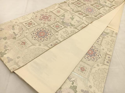 平和屋着物◎六通柄袋帯 唐織 蜀江花文 銀糸 正絹 逸品 BAAU6440yc