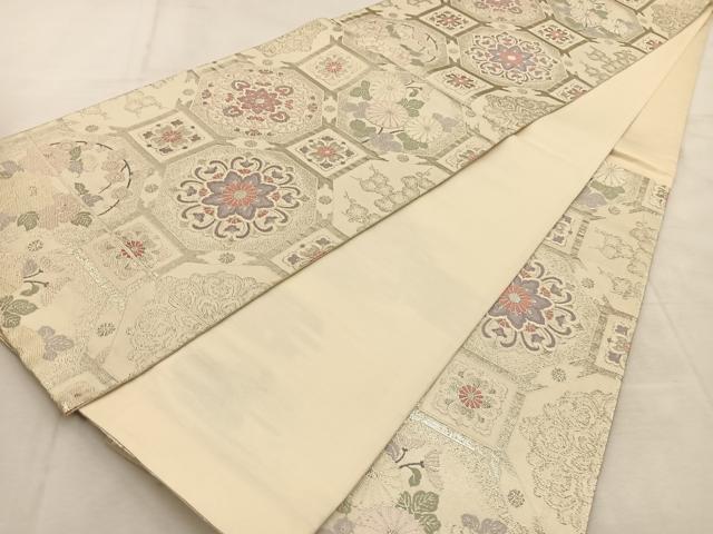 平和屋着物◎六通柄袋帯 唐織 蜀江花文 銀糸 正絹 逸品 BAAU6440yc