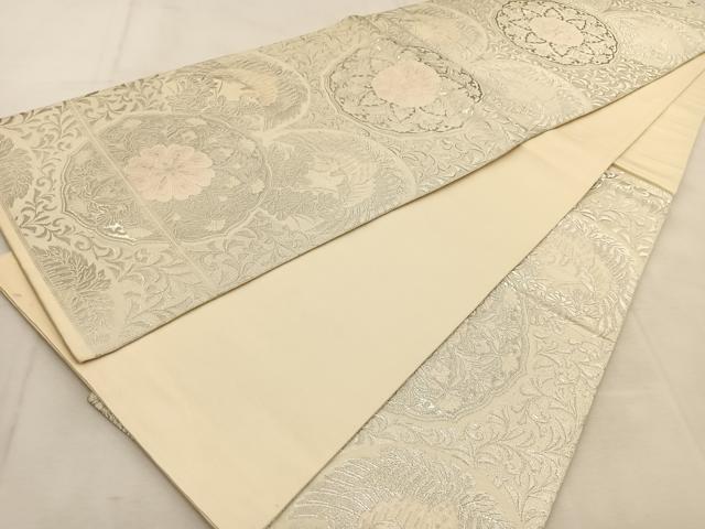 平和屋着物◎六通柄袋帯　唐織　鳳凰花丸文　銀糸　正絹　逸品　BAAU6441yc