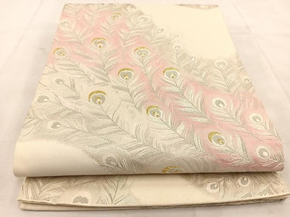平和屋着物◎六通柄袋帯　唐織　孔雀羽文　金銀糸　正絹　逸品　BAAU6452yc