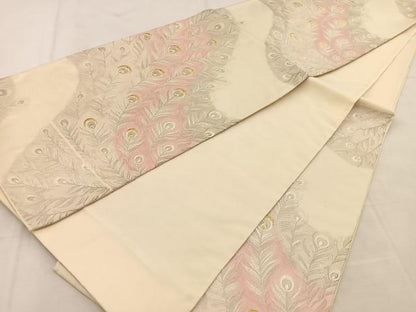 平和屋着物◎六通柄袋帯　唐織　孔雀羽文　金銀糸　正絹　逸品　BAAU6452yc