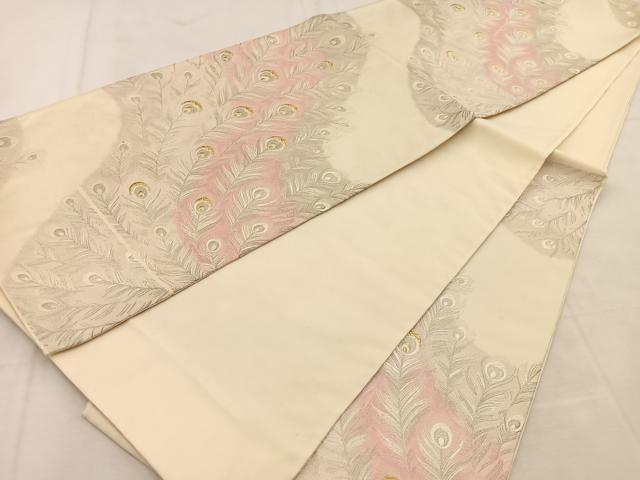 平和屋着物◎六通柄袋帯　唐織　孔雀羽文　金銀糸　正絹　逸品　BAAU6452yc