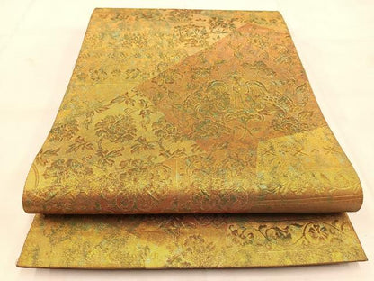 平和屋着物◎六通柄袋帯　ふくれ織　更紗花鳥文　金糸　引箔　正絹　逸品　BAAU6454yc