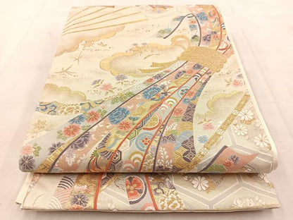 平和屋着物◎六通柄袋帯 唐織 瑞祥聚楽文 九百別織 金糸 正絹 逸品 BAAU6456yc