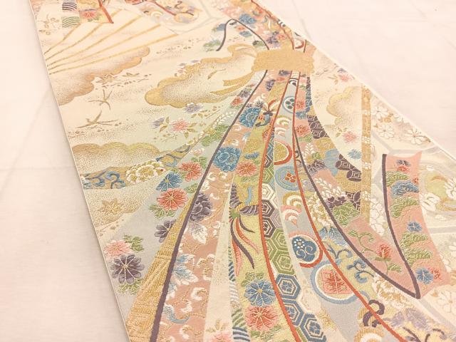 平和屋着物◎六通柄袋帯 唐織 瑞祥聚楽文 九百別織 金糸 正絹 逸品 BAAU6456yc