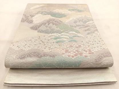 平和屋着物◎六通柄袋帯　唐織　大原乃里　銀糸　正絹　逸品　BAAU6486yc