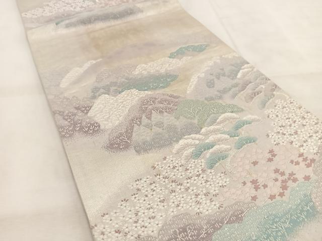 平和屋着物◎六通柄袋帯　唐織　大原乃里　銀糸　正絹　逸品　BAAU6486yc