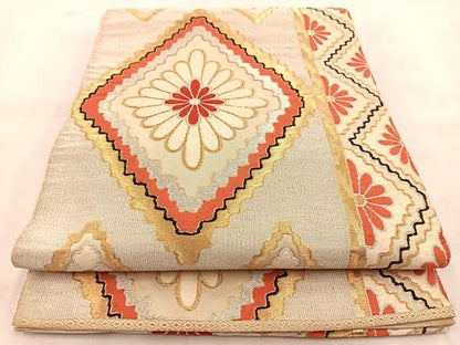 平和屋着物◎六通柄袋帯　唐織　花菱文　金銀糸　正絹　逸品　BAAU6547yc