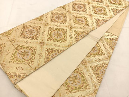 平和屋着物◎六通柄袋帯　菱天井正倉院花文　金銀糸　正絹　逸品　BAAU6555yc