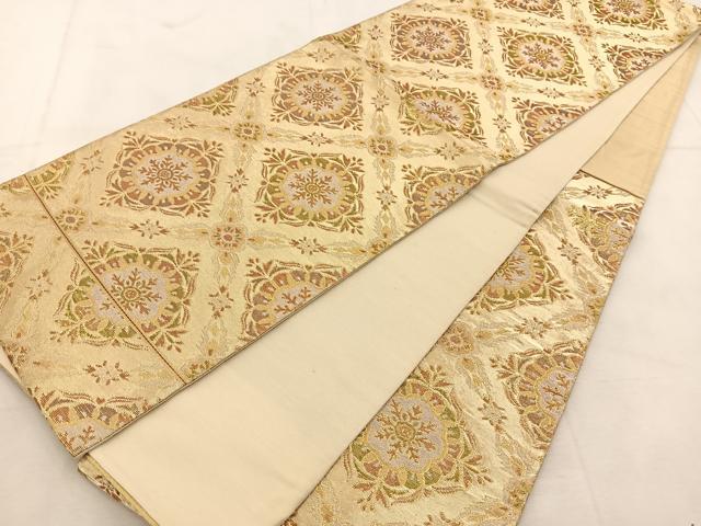 平和屋着物◎六通柄袋帯　菱天井正倉院花文　金銀糸　正絹　逸品　BAAU6555yc