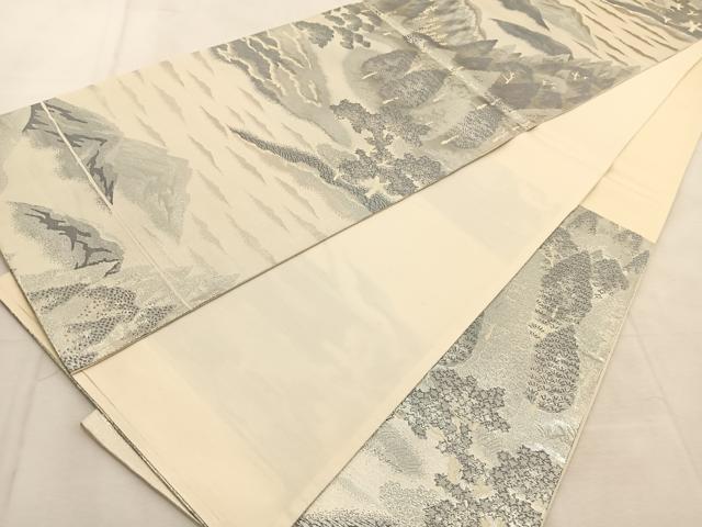 平和屋着物◎六通柄袋帯　錦袋嵯峨野　銀糸　正絹　逸品　BAAU6563yc