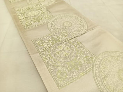 平和屋着物◎六通柄袋帯　唐織　正倉院花文　銀糸　正絹　逸品　BAAU6566yc