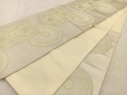 平和屋着物◎六通柄袋帯　唐織　正倉院花文　銀糸　正絹　逸品　BAAU6566yc